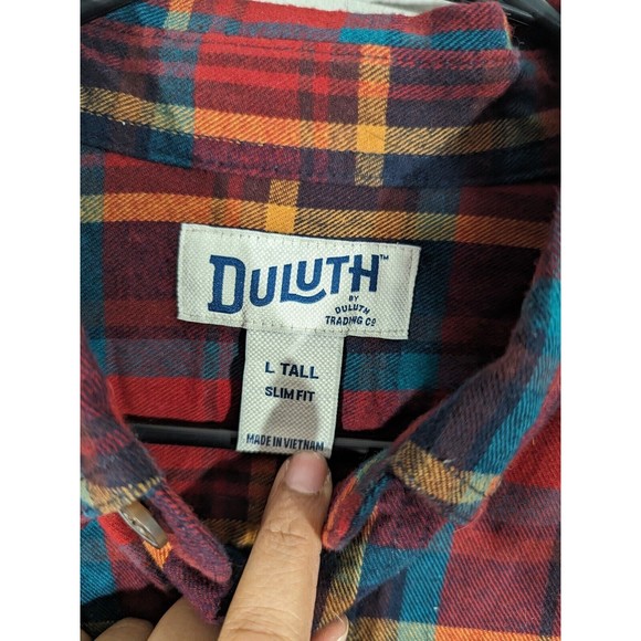 Duluth Trading Red Plaid Long Sleeve Cotton Flannel Slim Shirt Men Size L Tall - Picture 5 of 7